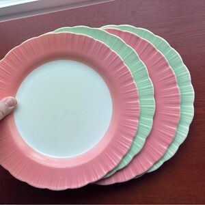 Macbeth-Evans Cremax “Bordette” Milk Glass Dinner Plate Set of Four Vintage 9”